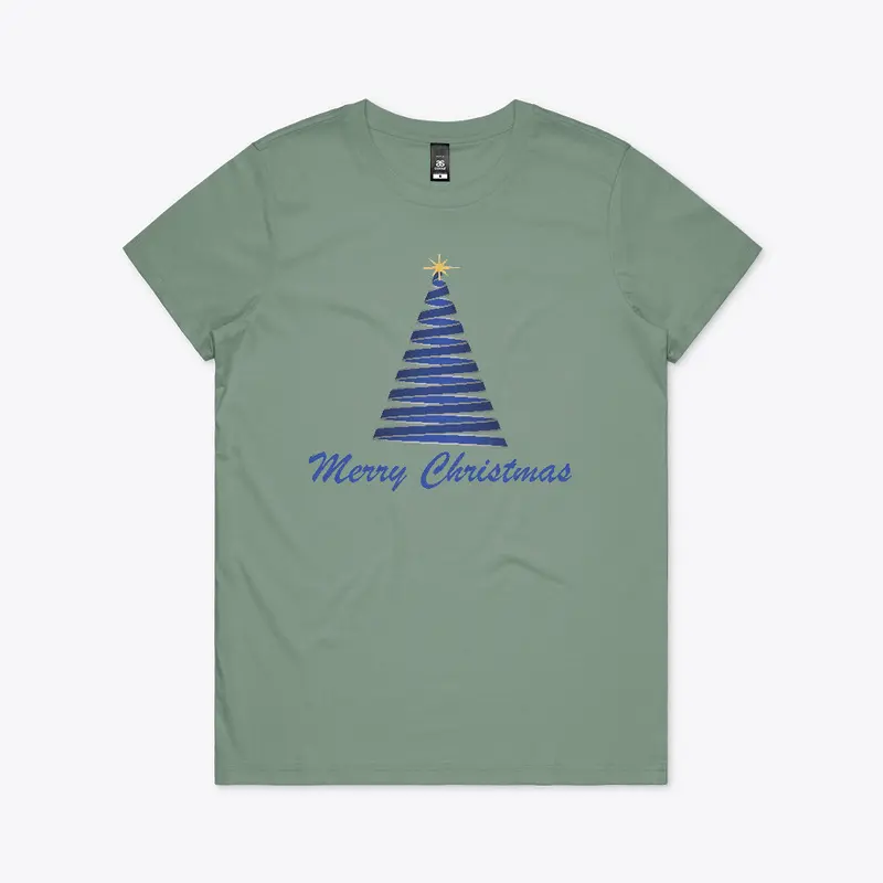 Merry Christmas Ribbon Tree Blue