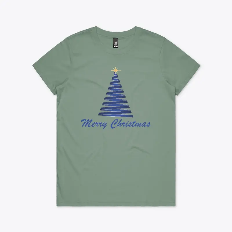 Merry Christmas Ribbon Tree Blue