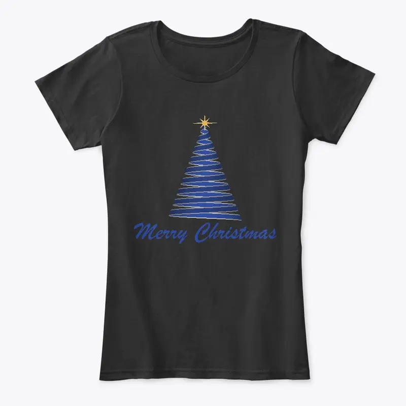 Merry Christmas Ribbon Tree Blue